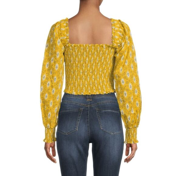 VERONICA BEARD Emerie Smocked Crop Top in Yellow NWT Size 2 - Picture 3 of 9